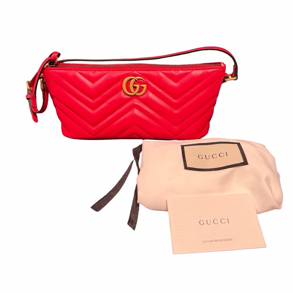 NEW Gucci Small Pochette Marmont Leather Bag Red